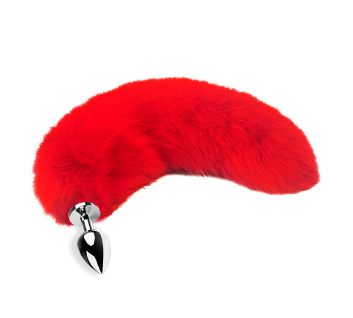 Металевий анальний затор з Червоним шикарним хвостом, розмір L