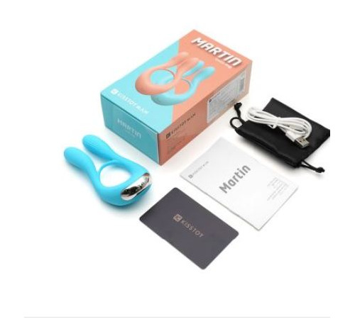 Вібратор для пар KISTOY Martin Blue, два мотори, кріплення на член, діаметр 3,2 см