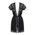 Сатиновый открытый пеньюар на поясе Obsessive 810-PEI–1 peignoir black L/XL, черный