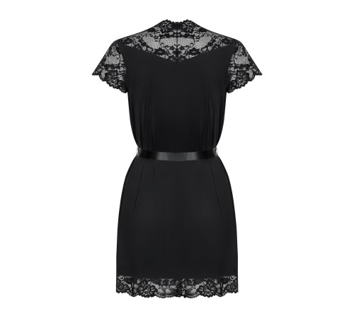 Сатиновый открытый пеньюар на поясе Obsessive 810-PEI–1 peignoir black L/XL, черный