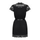 Сатиновый открытый пеньюар на поясе Obsessive 810-PEI–1 peignoir black L/XL, черный