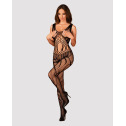Сетчатый бодистокинг с вырезами и рисунком Obsessive Bodystocking G328 S/M/L, черный, комбинезон
