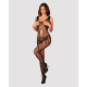 Сетчатый бодистокинг с вырезами и рисунком Obsessive Bodystocking G328 S/M/L, черный, комбинезон