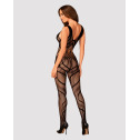 Сетчатый бодистокинг с вырезами и рисунком Obsessive Bodystocking G328 S/M/L, черный, комбинезон