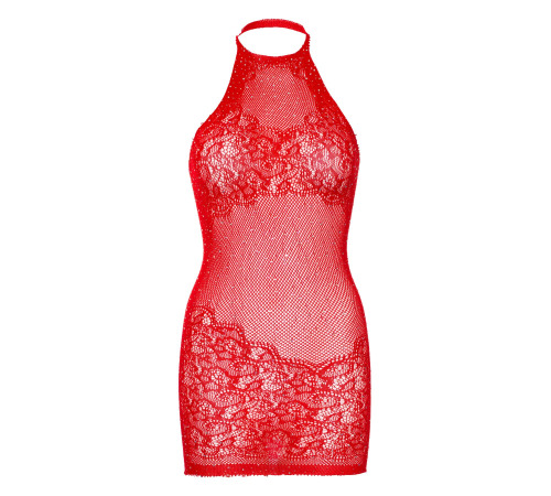 Платье-сетка со стразами Leg Avenue Rhinestone halter mini dress Red, открытая спина, one size