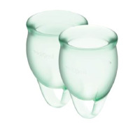 Набір менструальних чаш Satisfyer Feel Confident (light green), 15мл і 20мл, мішечок для зберігання