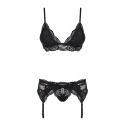 Кружевной комплект белья с поясом Obsessive 810-SEG-1 L/XL, черный, бюстгальтер, стринги, пояс для ч