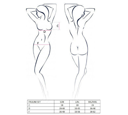 Комплект белья PAULINE SET black S/M - Passion: стрэпы: лиф, стринги и пояс для чулок