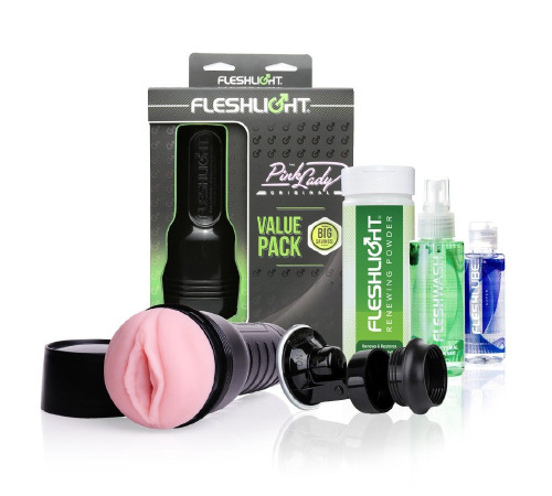 Мастурбатор Fleshlight Pink Lady Original Value Pack: присоска, смазка, чистящее и восстанавливающее