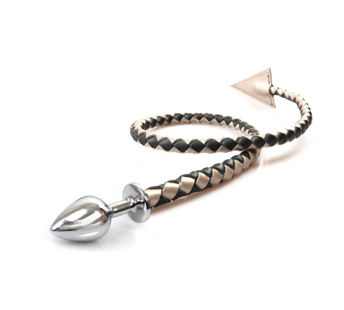 Металева анальна пробка S з диявольським хвостом Art of Sex - Succubus, екошкіра, чорний/золото