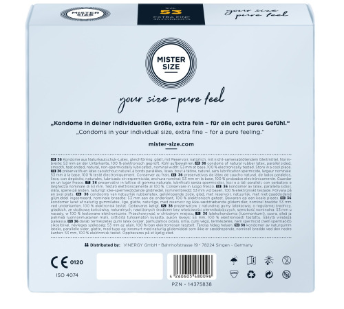 Презервативы Mister Size - pure feel - 53 (36 condoms), толщина 0,05 мм