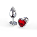 Металлическая анальная пробка Сердце S с Красным кристаллом , длина 7см, диаметр 2,8см