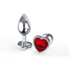 Металева анальна пробка Серце S з Червоним кристалом, довжина 7см, діаметр 2,8см