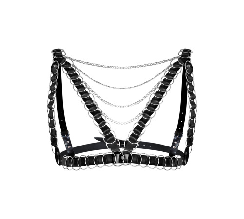 Жіноча портупея прикрашена кільцями Art of Sex - Geneva, колір Чорний, Натуральна шкіра, розмір L-2X