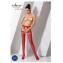 Эротические колготки-бодистокинг Passion S025 red, имитация ажурных чулочков с пояском
