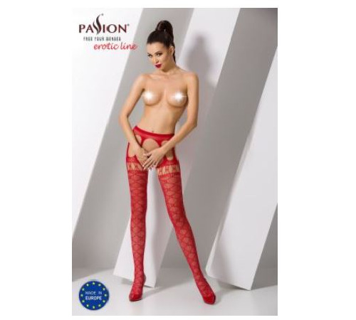 Эротические колготки-бодистокинг Passion S025 red, имитация ажурных чулочков с пояском