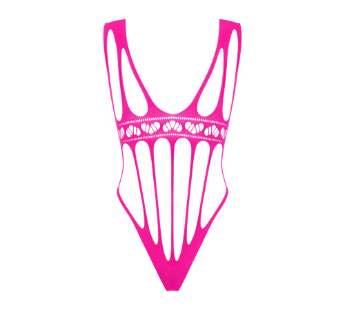 Сітчастий бодістокінг із поздовжніми вирізами Obsessive B121 teddy S/M/L, рожевий