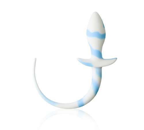 Силіконова анальна пробка з хвостиком, Біло/Блакитний