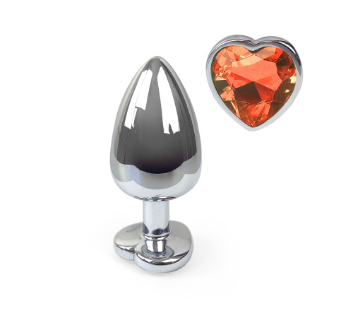 Металевий анальний затор Серце L з Помаранчевим кристалом