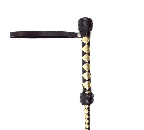Стек класичний, натуральна шкіра 75 см, чорно-золотий