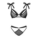 Полупрозрачный эротический комплект Obsessive Obsessivia 2pcs set black S/M, бюстгальтер и трусики,
