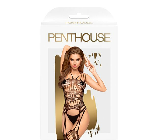 Бодістокінг з фрактальним візерунком та імітацією панчох Penthouse - Fatal Look Black S/L