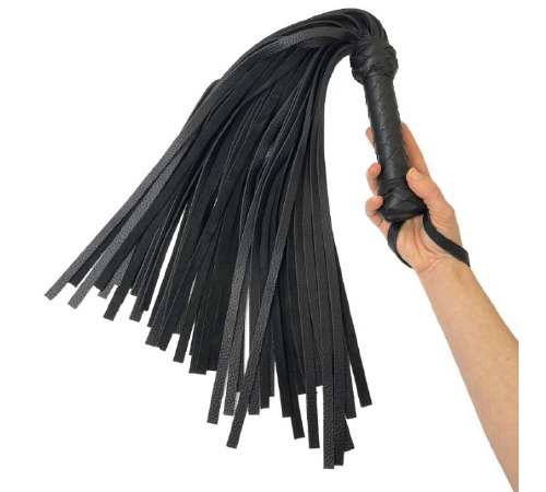 Черный флоггер классический, натуральная кожа, 50 хвостов, по 50см, рукоятка 20см