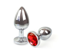 Металлическая анальная пробка L с Красным кристаллом , длина 9см, диаметр 4см