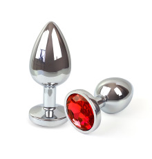 Металлическая анальная пробка L с Красным кристаллом , длина 9см, диаметр 4см