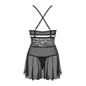 Эротический кружевной комплект с сеточкой Obsessive 838-BAB-1 babydoll & thong black L/XL, черный, п