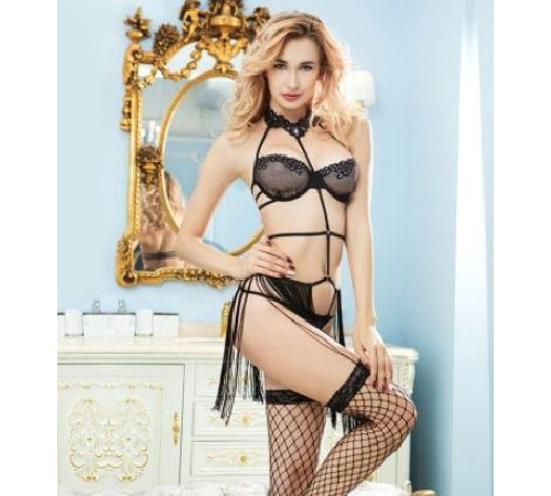 Эротический боди-портупея с бахромой One Size Black