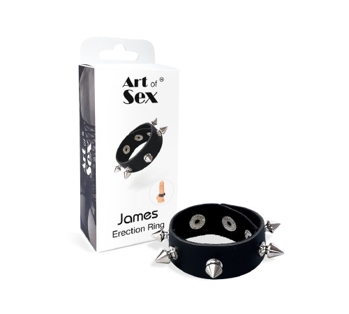 Эрекционное кольцо с шипами из натуральной кожи Art of Sex - James, Черный