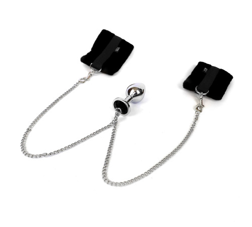 Наручники с металлической анальной пробкой Art of Sex Handcuffs with Metal Anal Plug  size M Black
