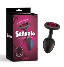 Анальний корок чорний з каменем рожевого кольору S Senuelo CHISA