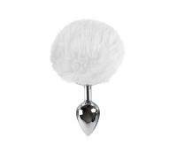 Металлическая анальная пробка М с белым хвостиком