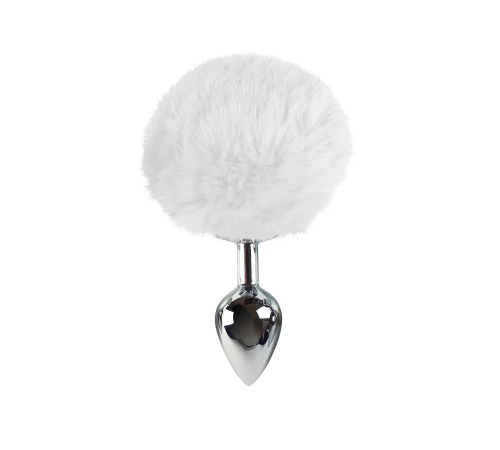 Металлическая анальная пробка М с белым хвостиком