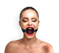 Кляп силіконове кільце натуральна шкіра Art of Sex - Gag Ring внутрішній діаметр кільця 40мм,Чорний