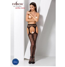 Эротические колготки-бодистокинг Passion S014 black, имитация чулок в сеточку и пояса