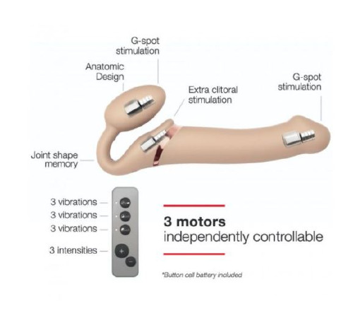 Безремінний страпон з вібрацією Strap-On-Me Vibrating Flesh L, діаметр 3,7 см, пульт ДК, регульований