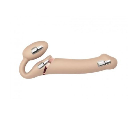 Безремінний страпон з вібрацією Strap-On-Me Vibrating Flesh L, діаметр 3,7 см, пульт ДК, регульований