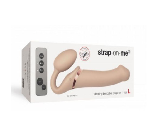 Безремінний страпон з вібрацією Strap-On-Me Vibrating Flesh L, діаметр 3,7 см, пульт ДК, регульований
