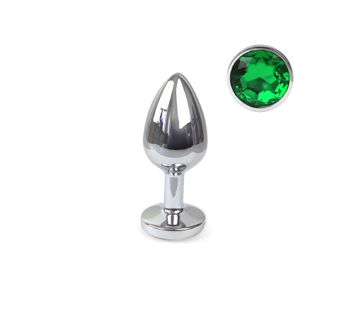 Металева анальна пробка S із Смарагдовим кристалом, довжина 7см, діаметр 2,8см