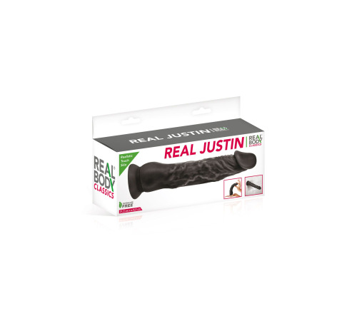 Фаллоимитатор с присоской Real Body - Real Justin Black, TPE, диаметр 4,2см