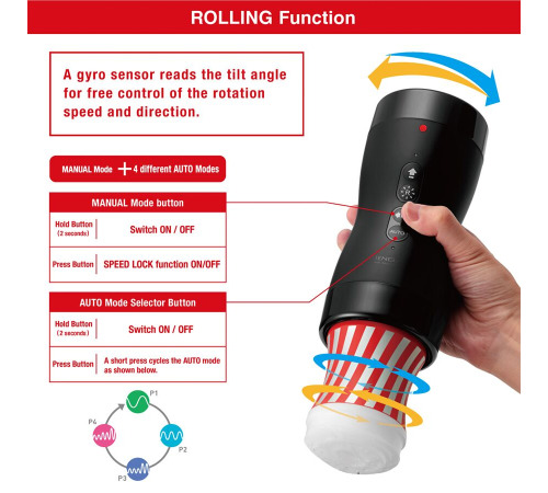 Автоматический мастурбатор Tenga VACUUM GYRO ROLLER, ротация и вакуум, совместим с Tenga Cup
