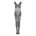 Сетчатый бодистокинг с вырезами и рисунком Obsessive Bodystocking G328 S/M/L, черный, комбинезон