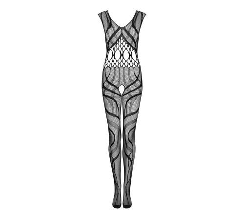 Сетчатый бодистокинг с вырезами и рисунком Obsessive Bodystocking G328 S/M/L, черный, комбинезон
