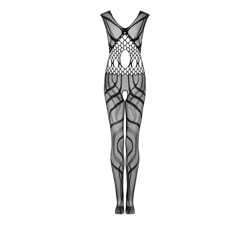 Сетчатый бодистокинг с вырезами и рисунком Obsessive Bodystocking G328 S/M/L, черный, комбинезон