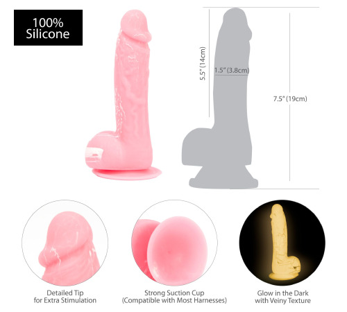 Фалоімітатор, що світиться у темряві, ADDICTION - BRANDON - 7.5 