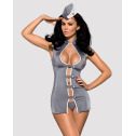 Эротический костюм стюардессы Obsessive Stewardess 3 pcs costume grey L/XL, серый, платье, стринги,пилотка