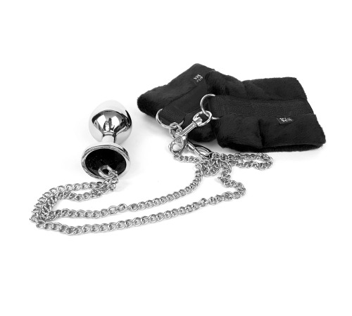 Наручники с металлической анальной пробкой Art of Sex Handcuffs with Metal Anal Plug  size M Black